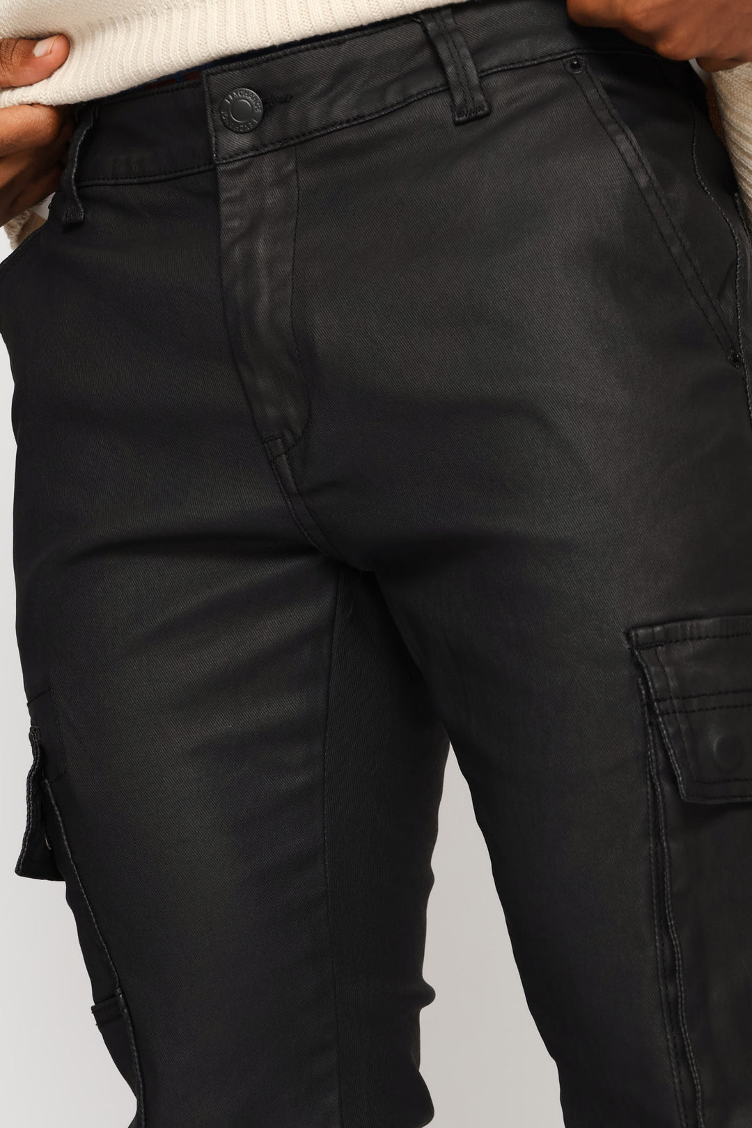 Skinny Cargo Wax Denim - Black