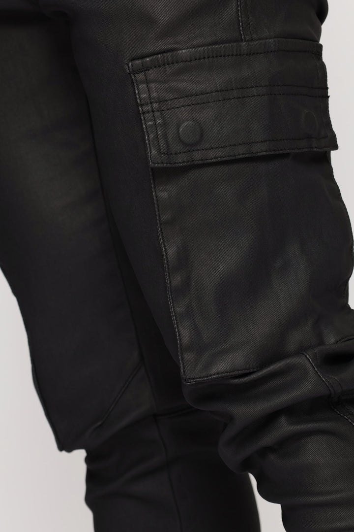 Skinny Cargo Wax Denim - Black