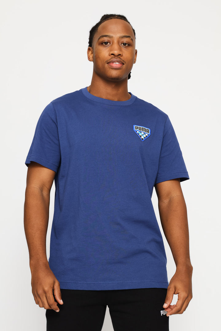 Checkered Logo Graphic Tee - Navy