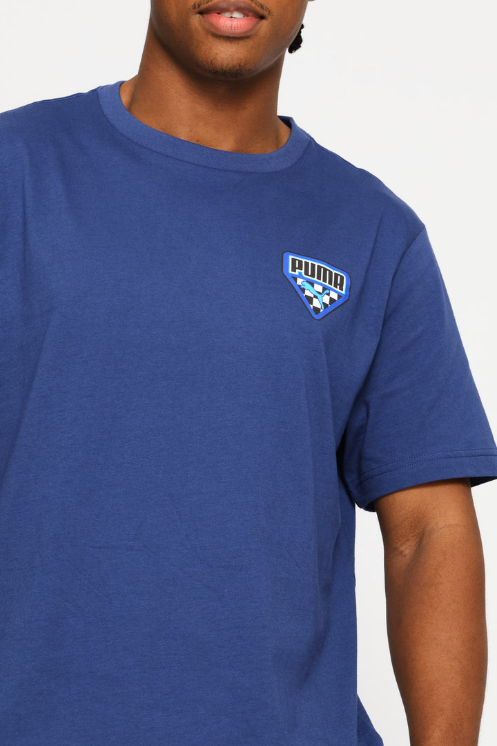 Checkered Logo Graphic Tee - Navy