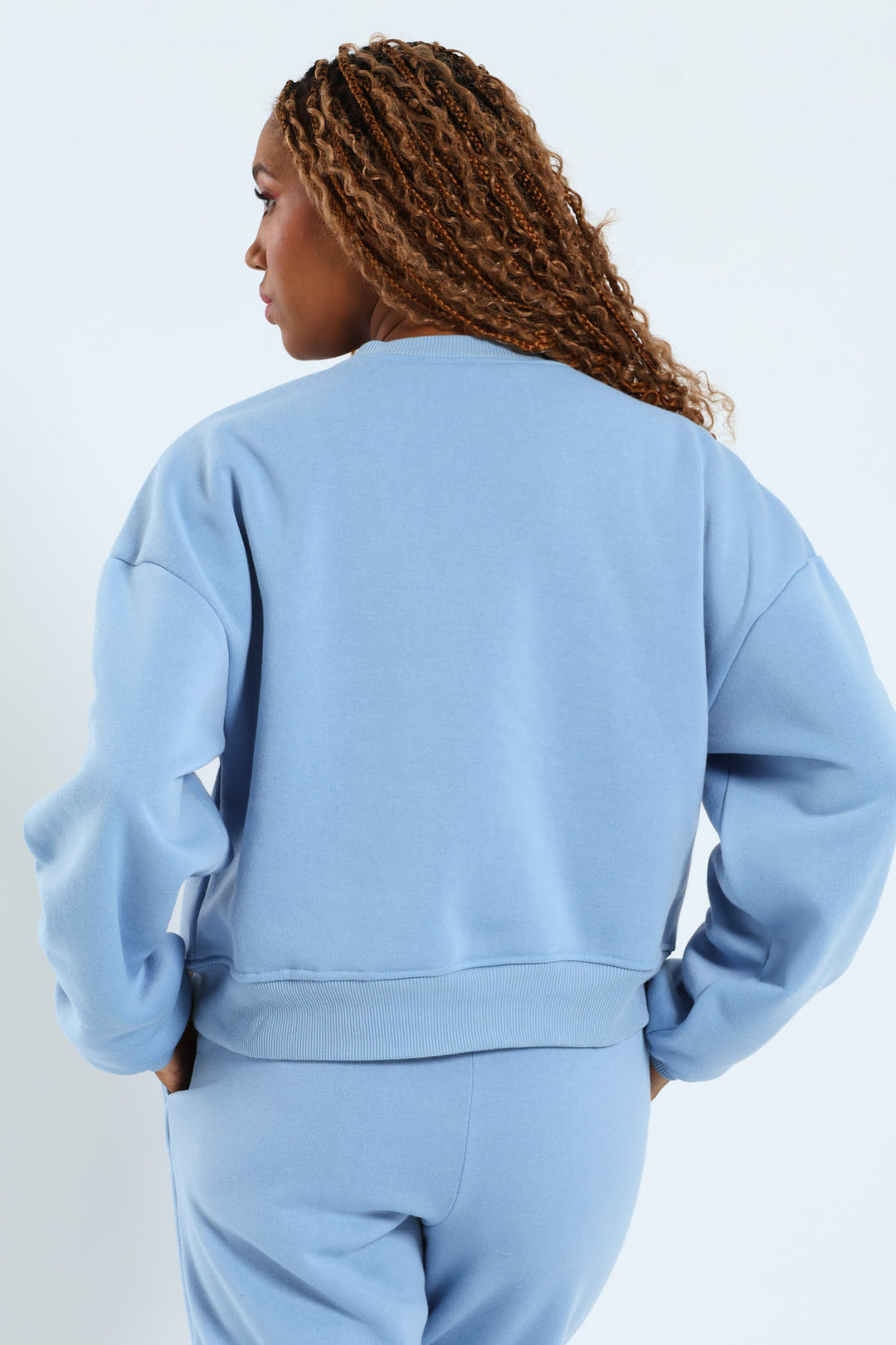 Printed Crew Fleece Top - Light Blue