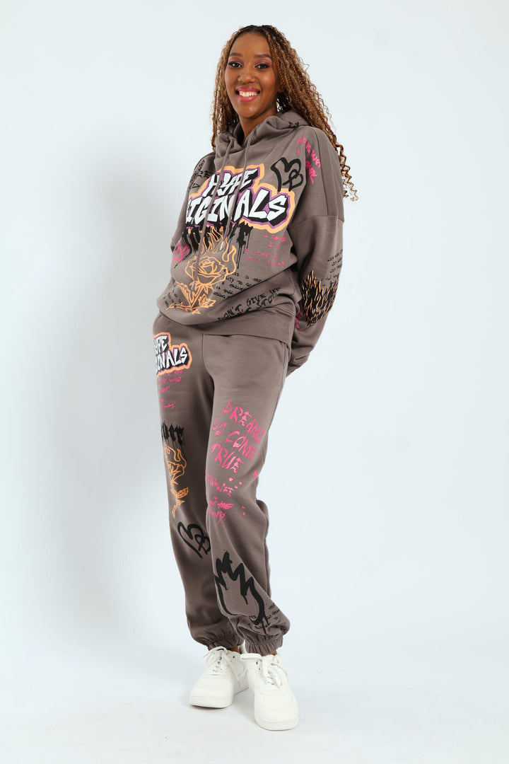 Graphic Printed Oversized Hoody - Charcoal