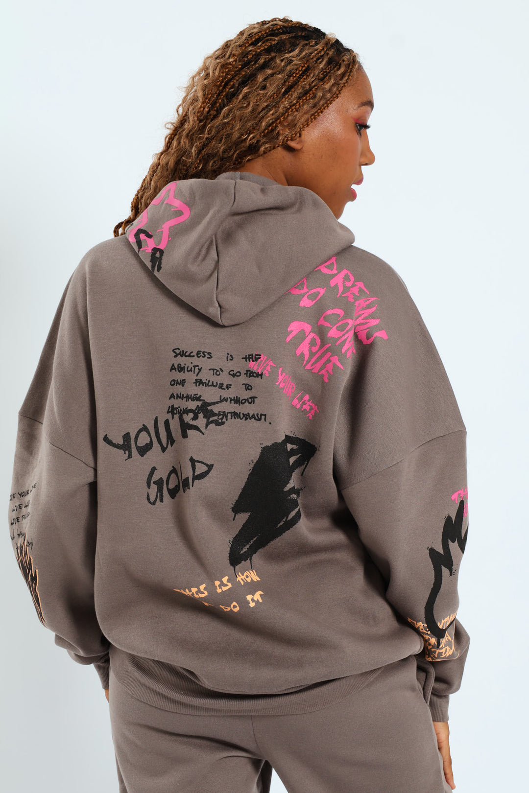 Graphic Printed Oversized Hoody - Charcoal