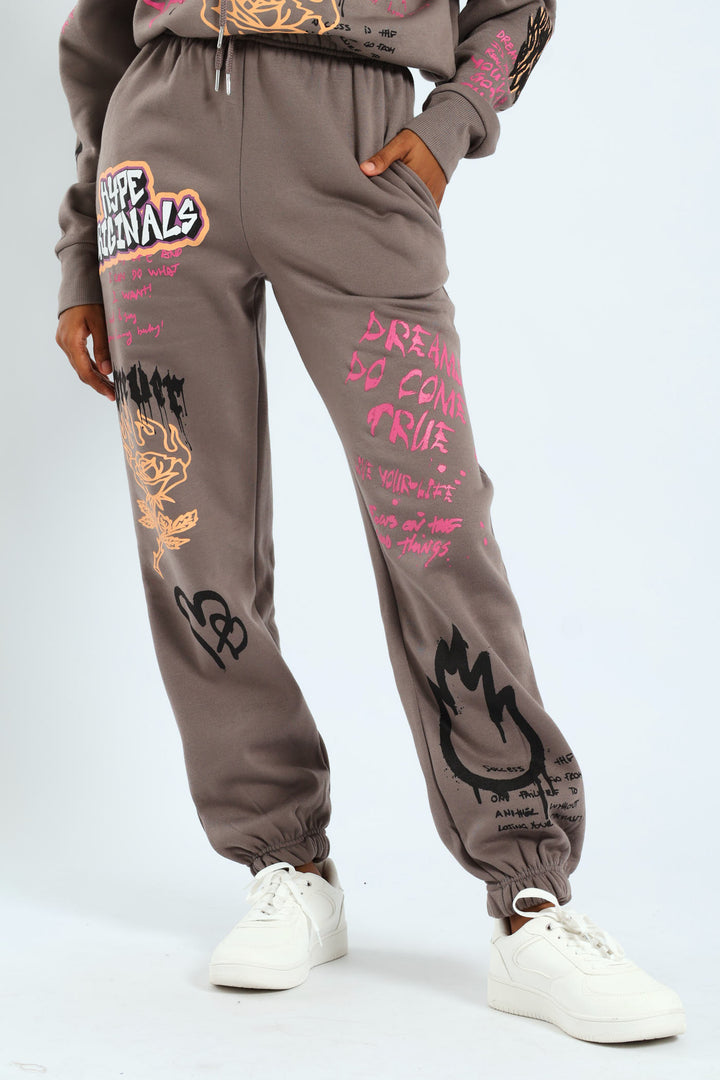 Graphic Printed Jogger - Charcoal