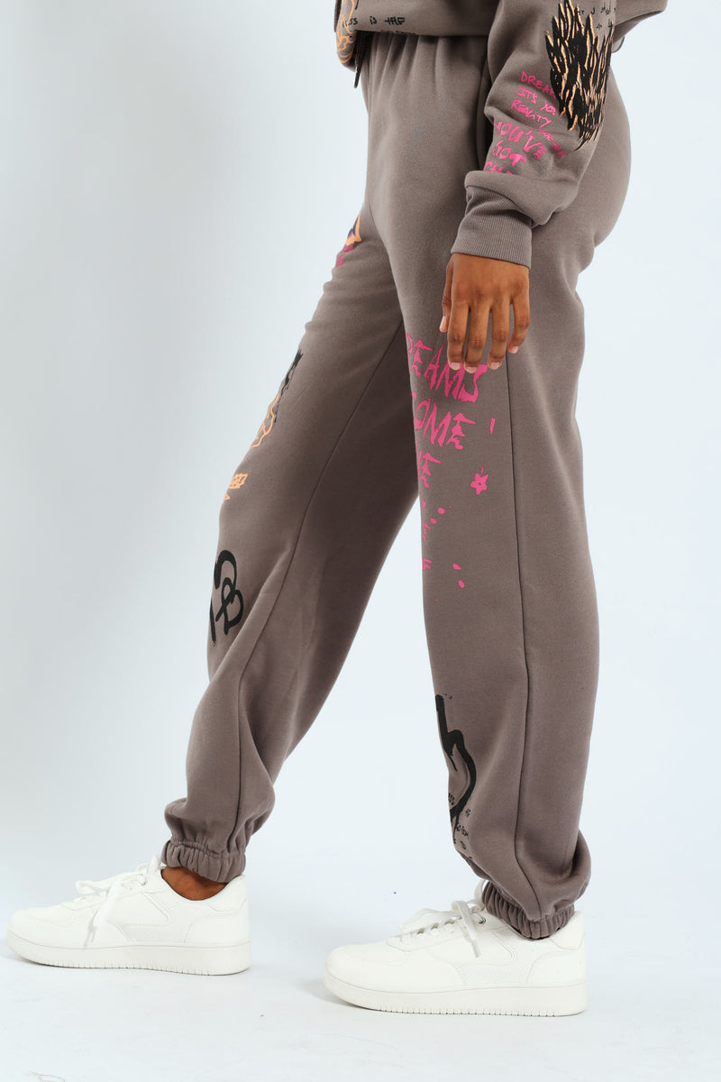 Graphic Printed Jogger - Charcoal