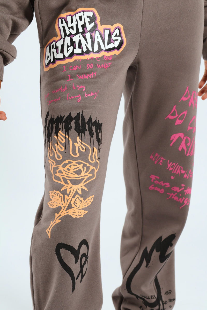 Graphic Printed Jogger - Charcoal