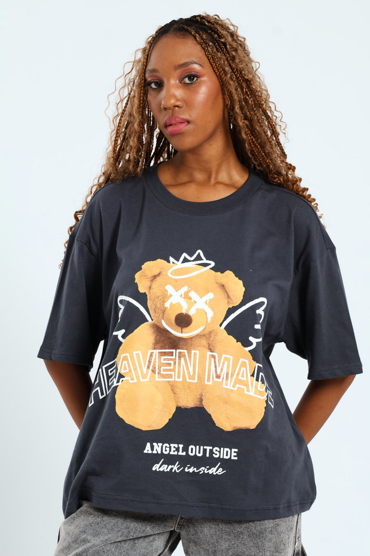 Oversized Printed Tee - Charcoal