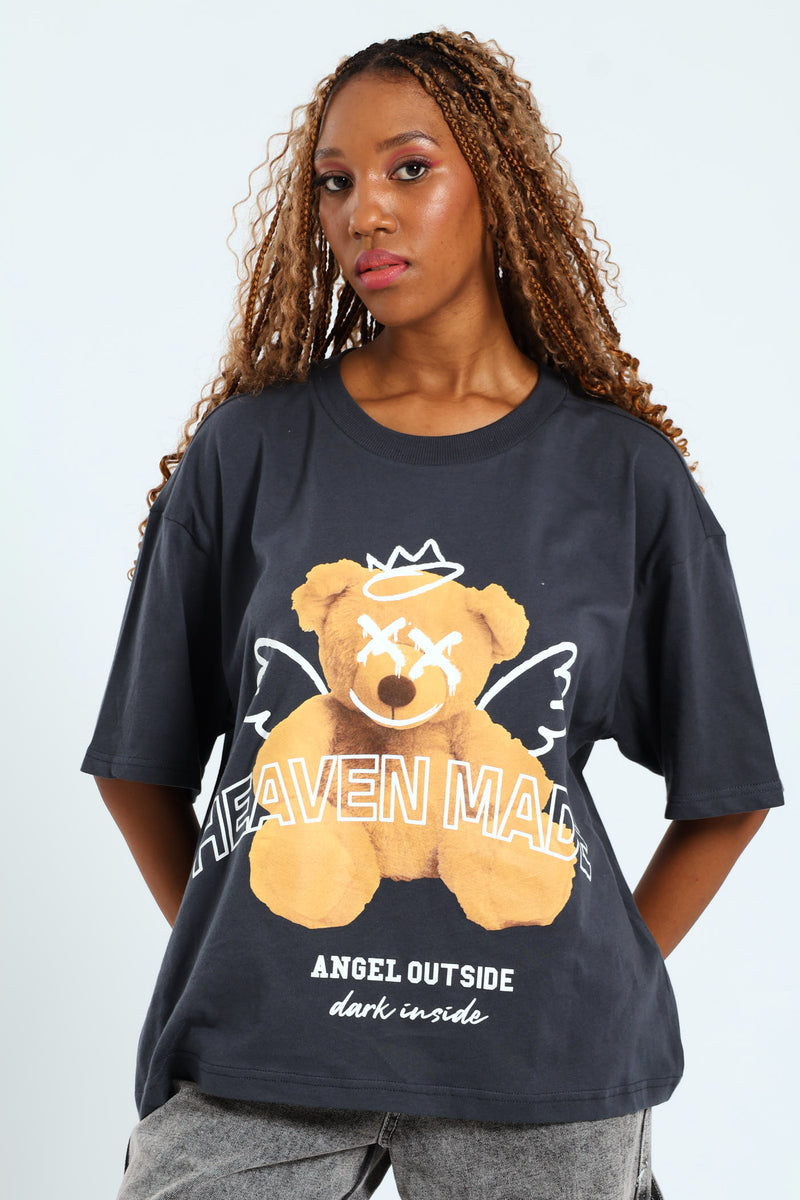 Oversized Printed Tee - Charcoal