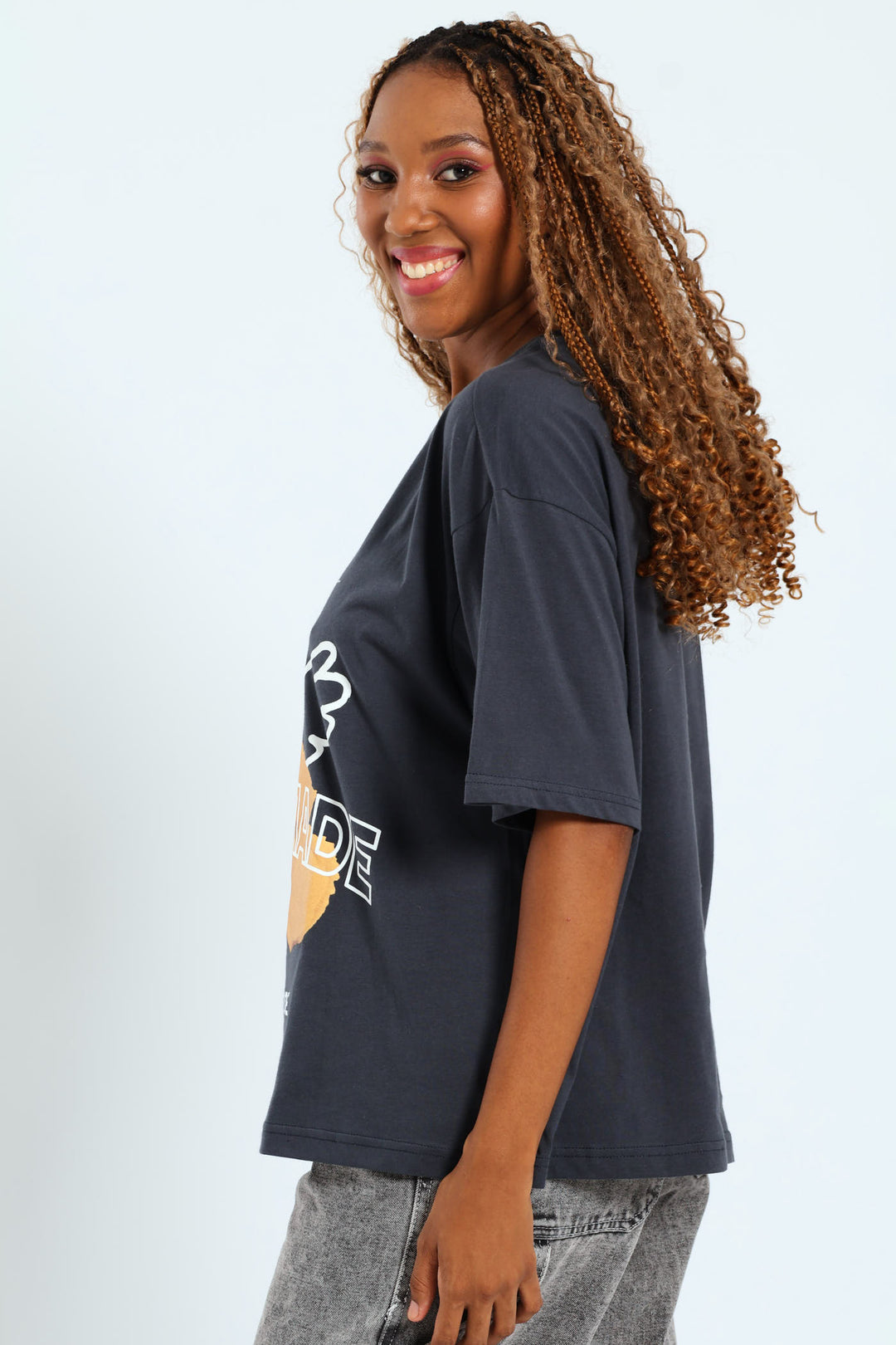 Oversized Printed Tee - Charcoal