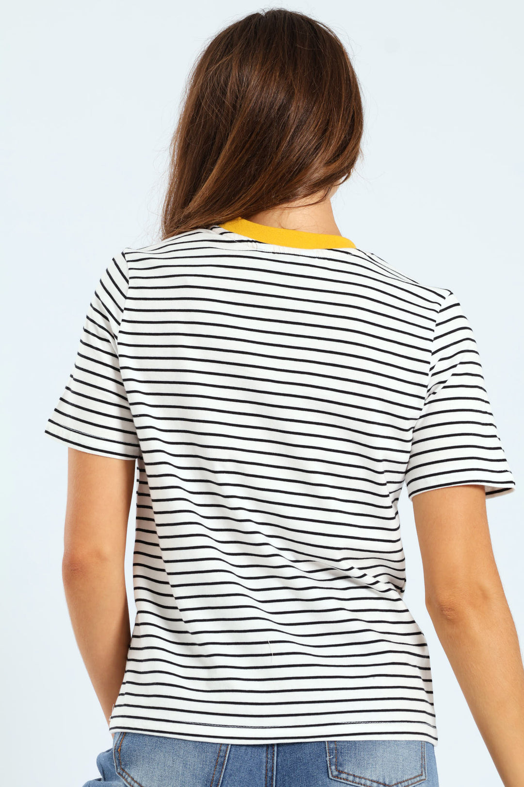 Boxy Skinny Stripe Tee With Contrast Rib Detail - Black/White