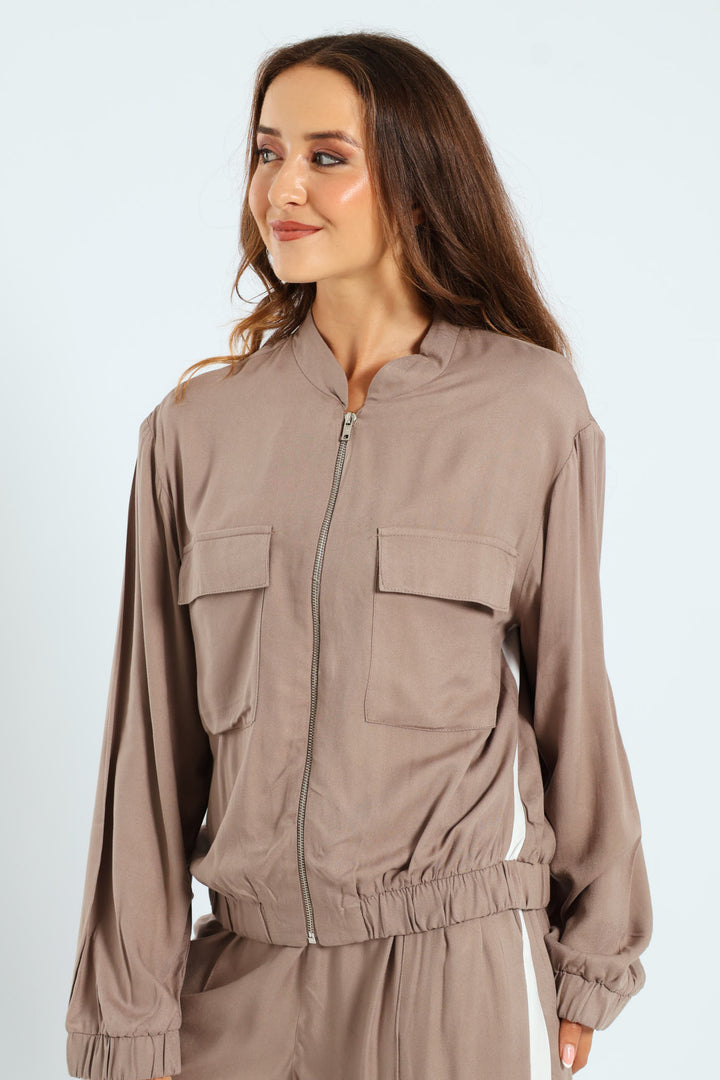 Utility Pocket Bomber With Sportstripe - Taupe