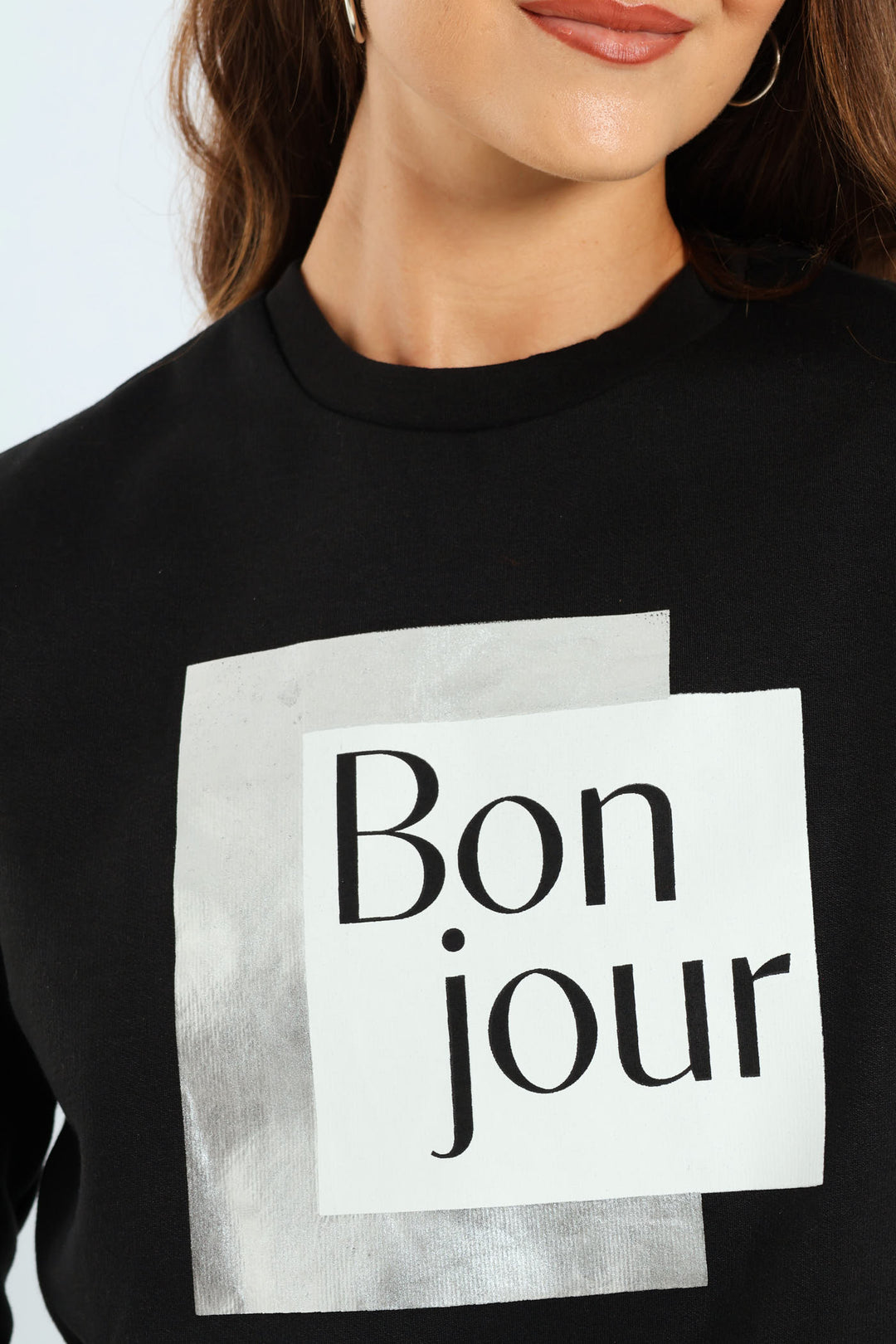 Long Sleeve Printed Screen Pullover - Black