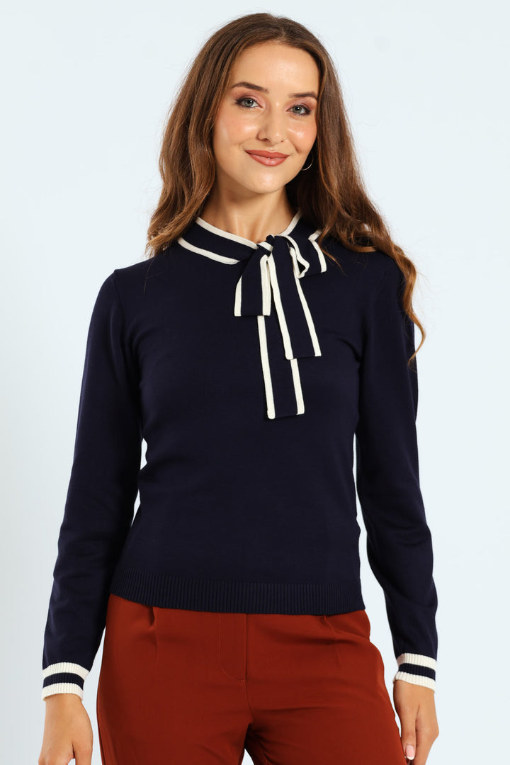 Kitty Bow Pullover Tee - Navy