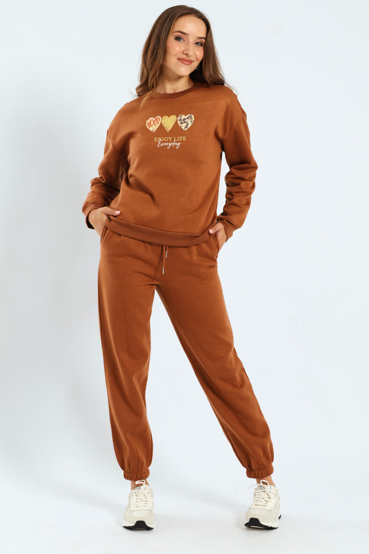 Long Sleeve Printed Screen Pullover - Caramel
