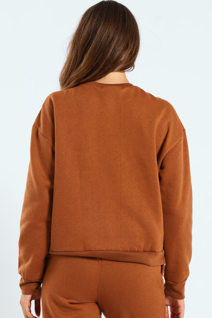 Long Sleeve Printed Screen Pullover - Caramel
