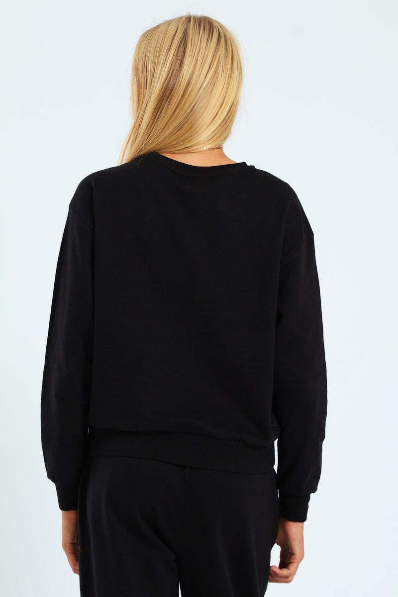 Girls Cherry Fleece Crew Top - Black