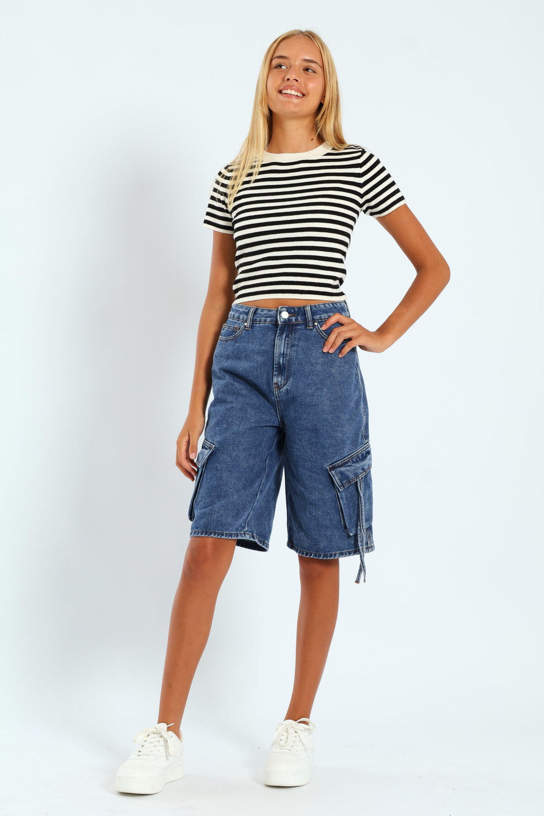 Girls Cargo Bermuda Shorts - Dark Blue