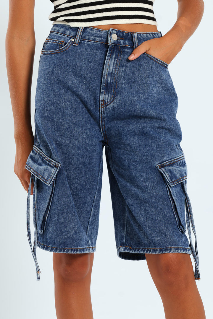 Girls Cargo Bermuda Shorts - Dark Blue