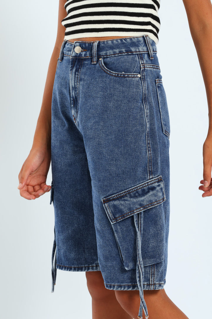 Girls Cargo Bermuda Shorts - Dark Blue