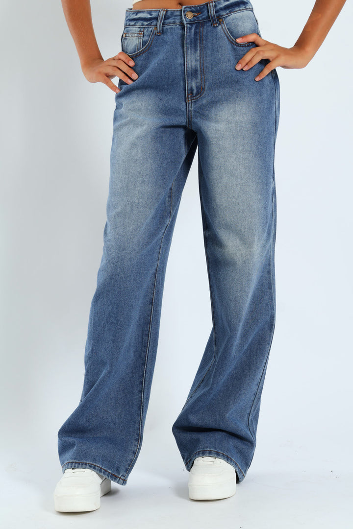 Girls Rigid Wide Leg Denim - Dark Blue