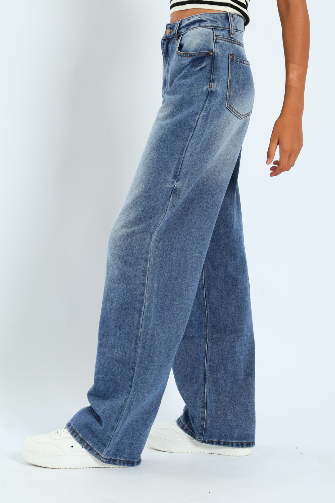 Girls Rigid Wide Leg Denim - Dark Blue