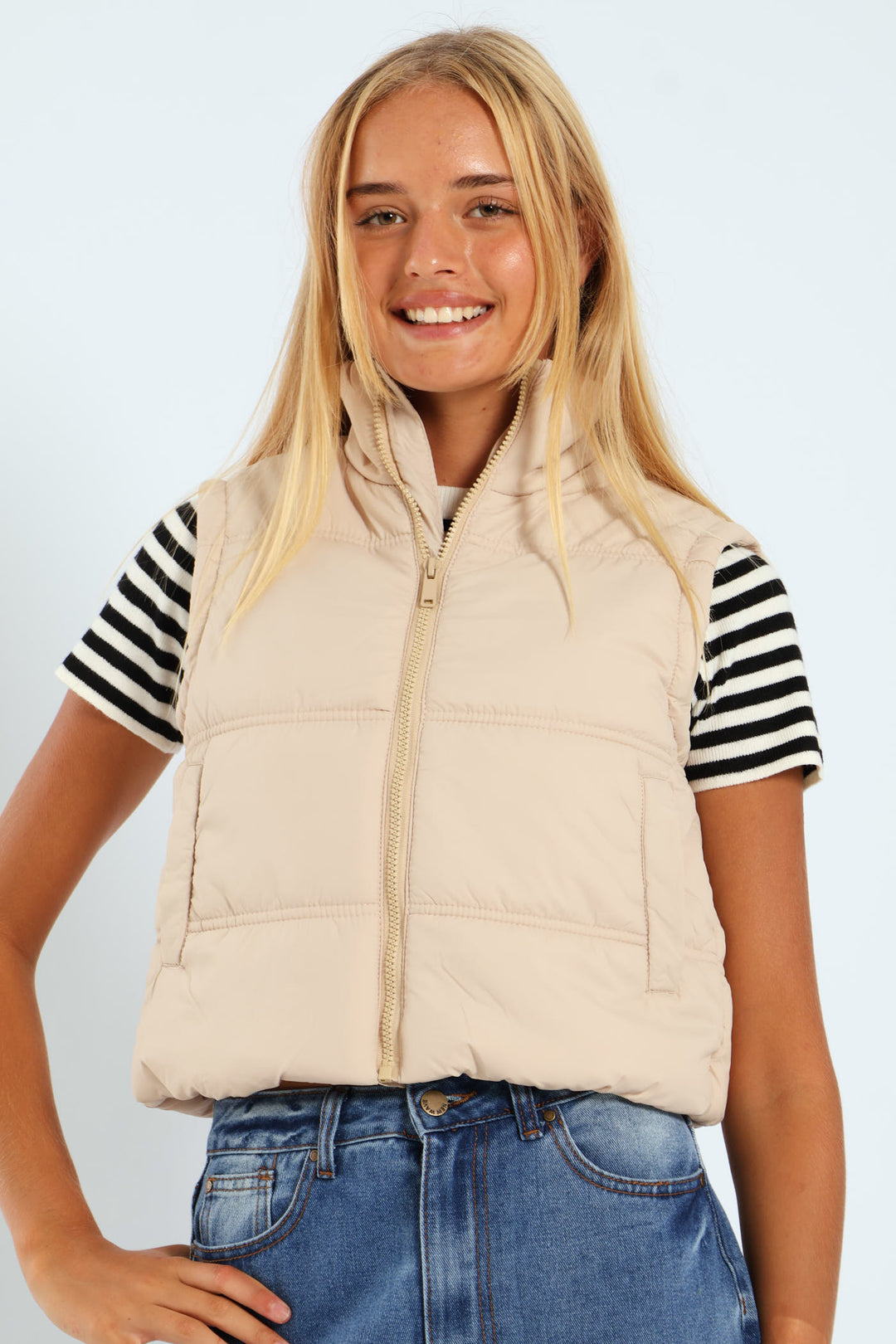 Girls Gillet Puffer Jacket - Stone