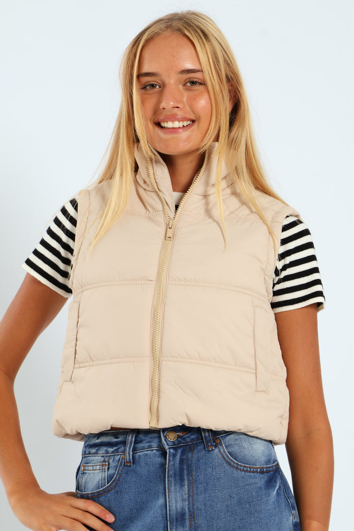 Girls Gillet Puffer Jacket - Stone