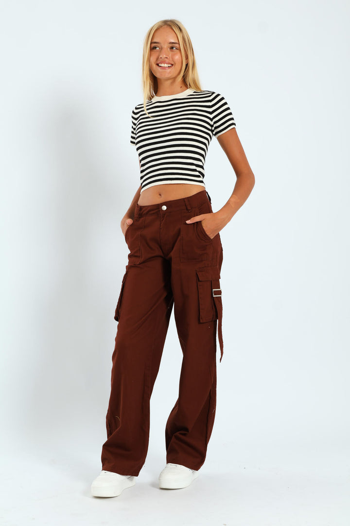 Girls Twill Cargo Pants - Brown