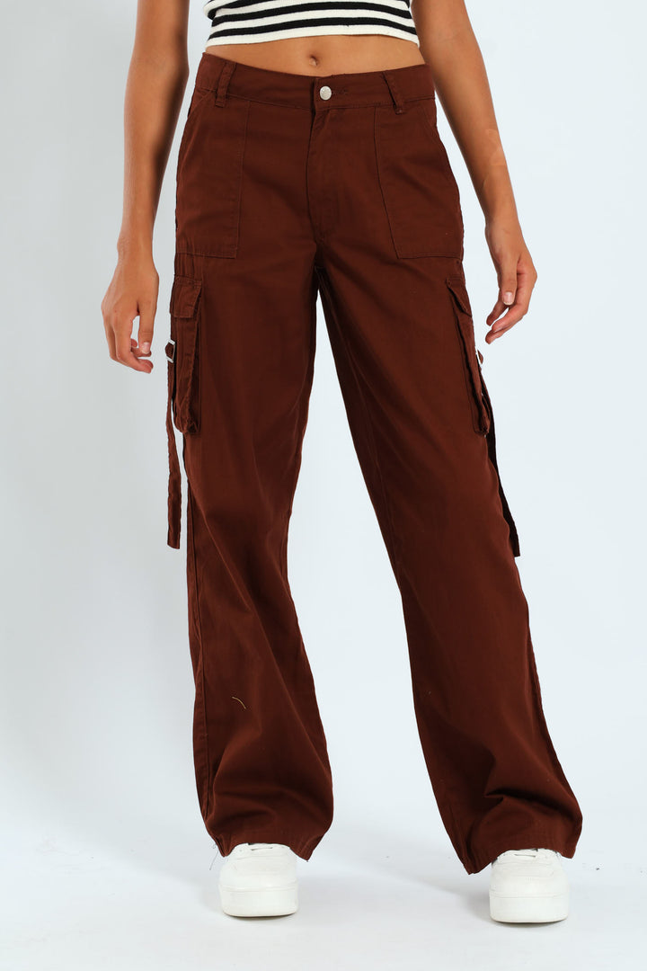 Girls Twill Cargo Pants - Brown