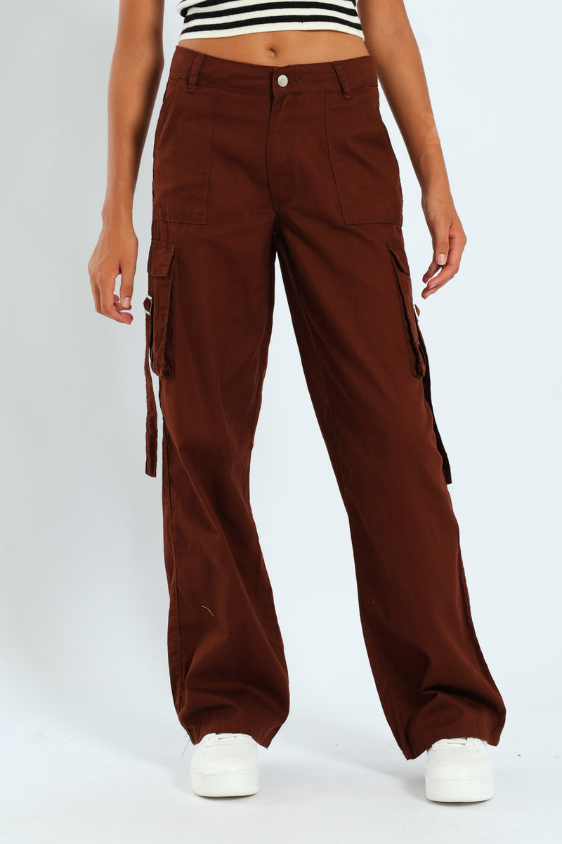 Girls Twill Cargo Pants - Brown