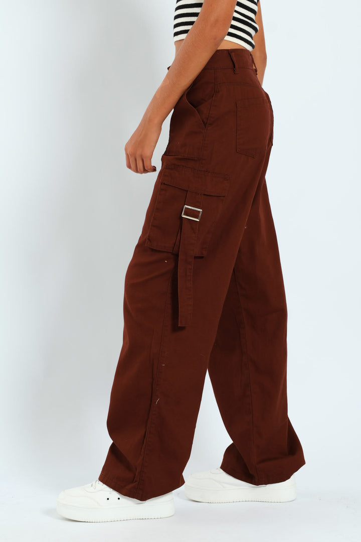 Girls Twill Cargo Pants - Brown