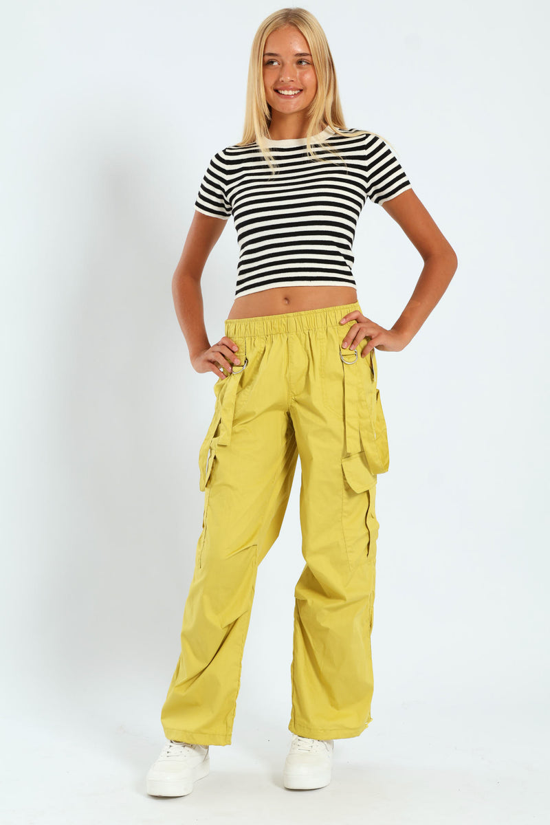 Girls Double Strap Parachute Pants - Lime