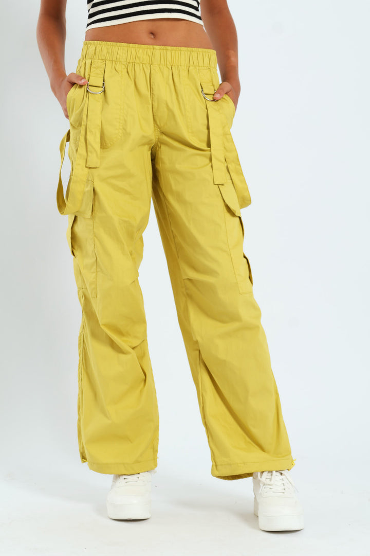 Girls Double Strap Parachute Pants - Lime