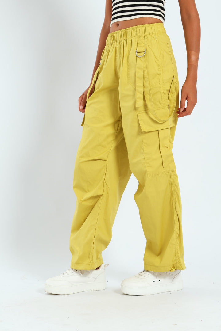 Girls Double Strap Parachute Pants - Lime