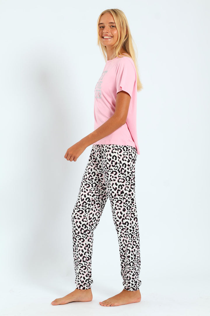 Girls Spots Short Sleeve Sleep Set - Pink