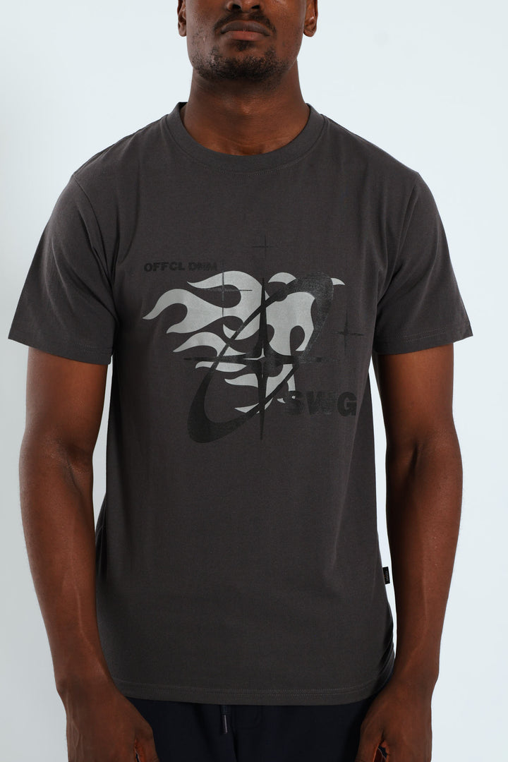 Short Sleeve Basic Print Tee - Charcoal