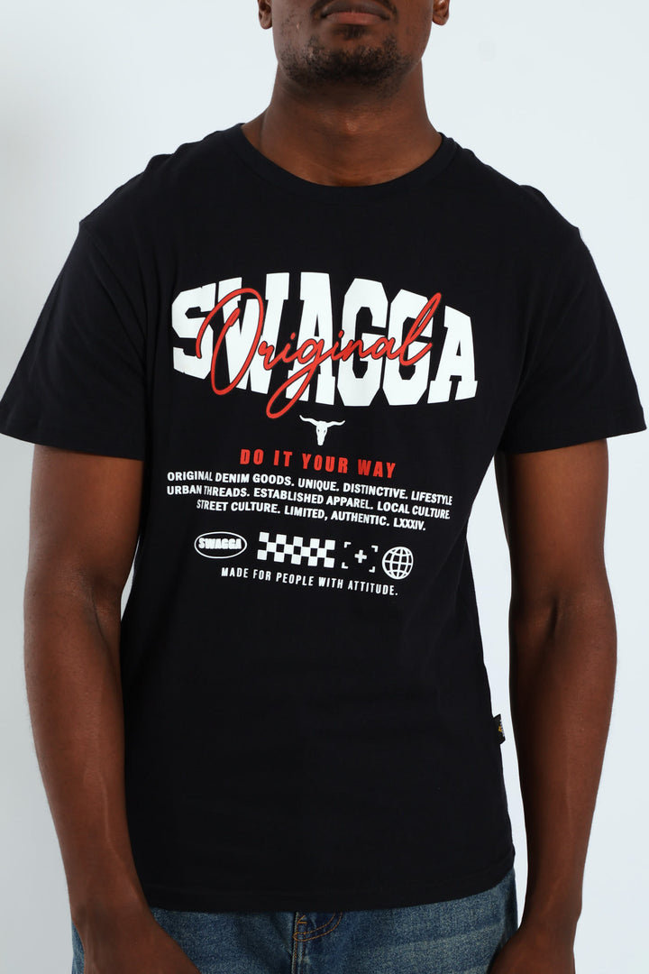 Short Sleeve Basic Print Tee - Black