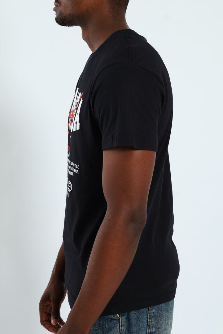 Short Sleeve Basic Print Tee - Black