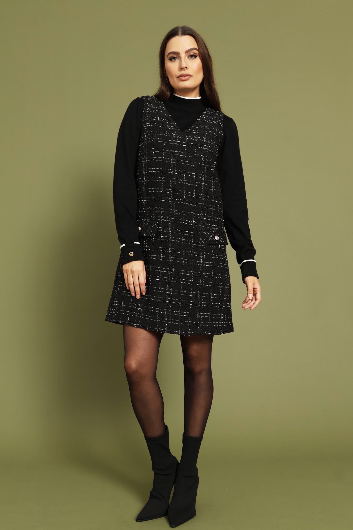 Ladies V-Neck Shift Tweed Dress - Black – Edgars