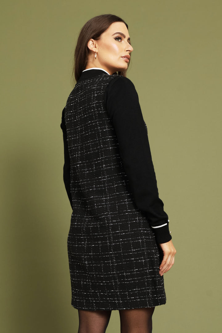 V-Neck Shift Tweed Dress - Black