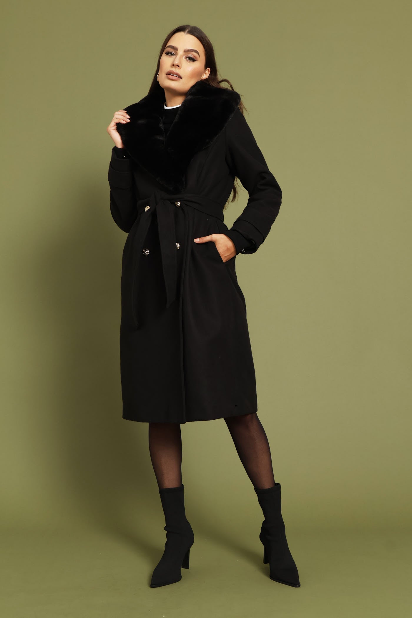 Ladies Diana Fur Collar Coat - Black – Edgars