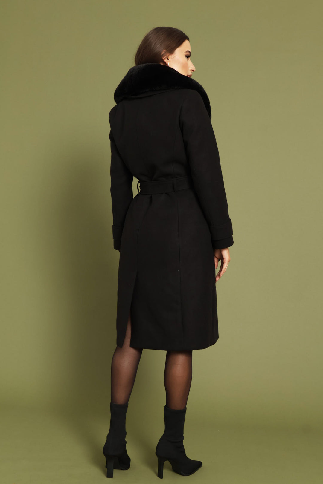 Diana Fur Collar Coat - Black