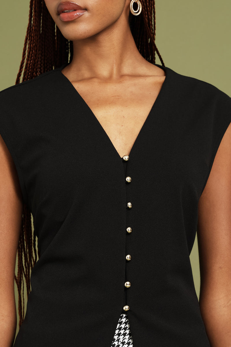 V-Neck Button Through Waistcoat - Black