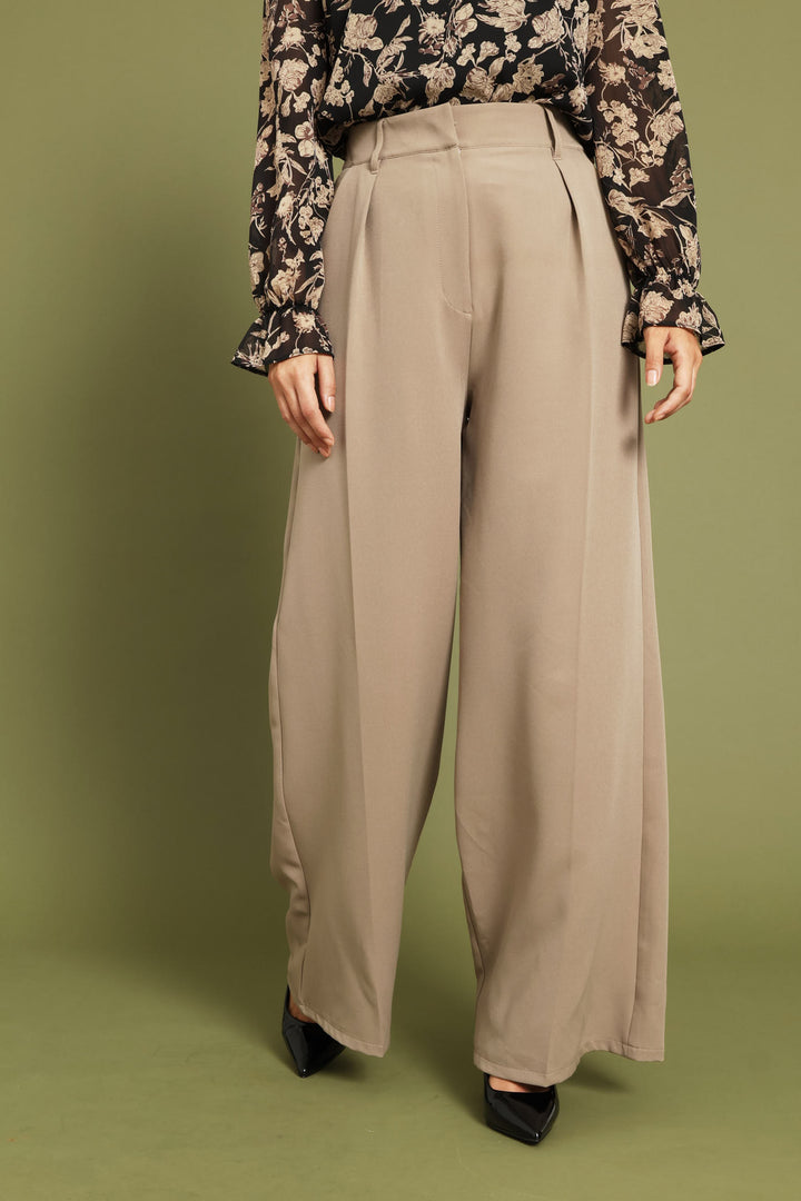 Concealed Button Wide Leg Pant - Taupe