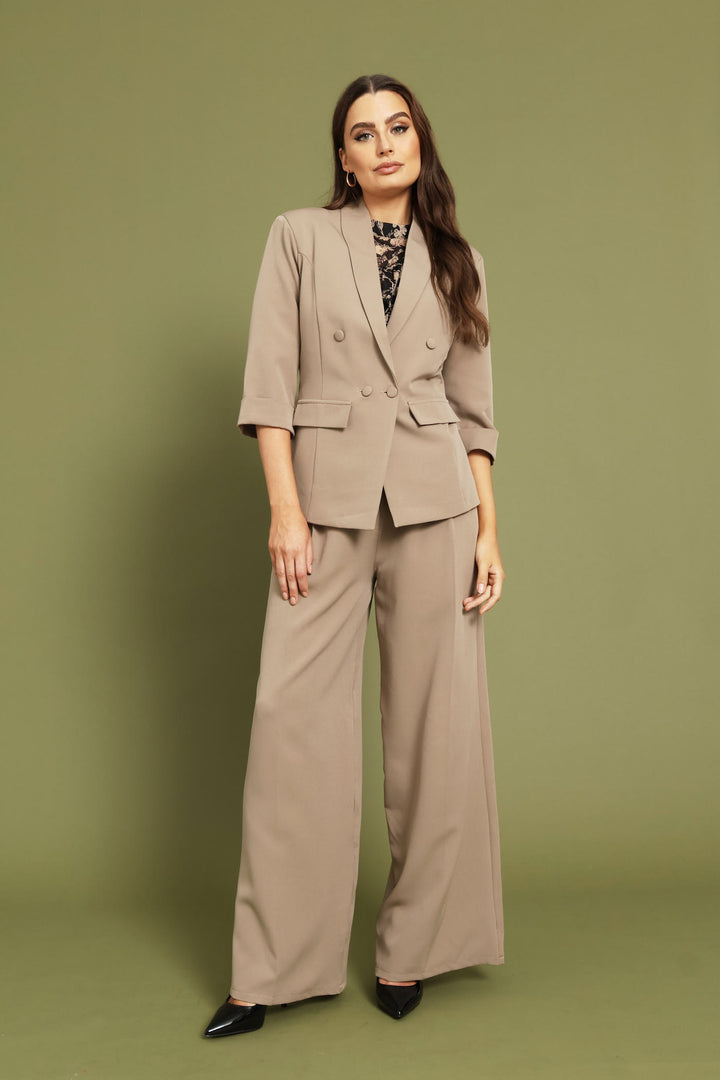 Concealed Button Wide Leg Pant - Taupe
