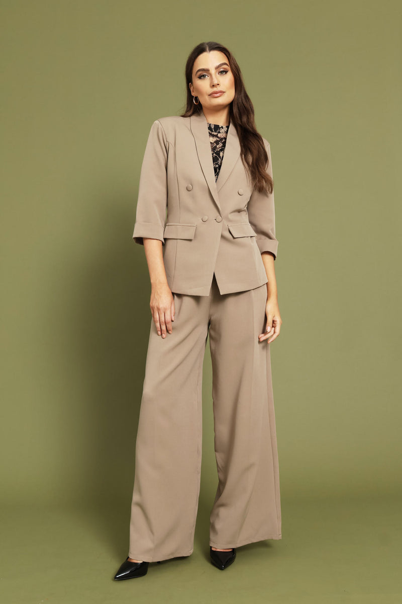 Concealed Button Wide Leg Pant - Taupe