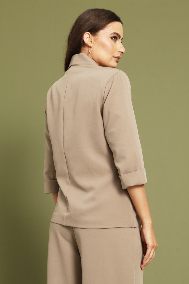 Turn Up Long Sleeve Blazer - Taupe