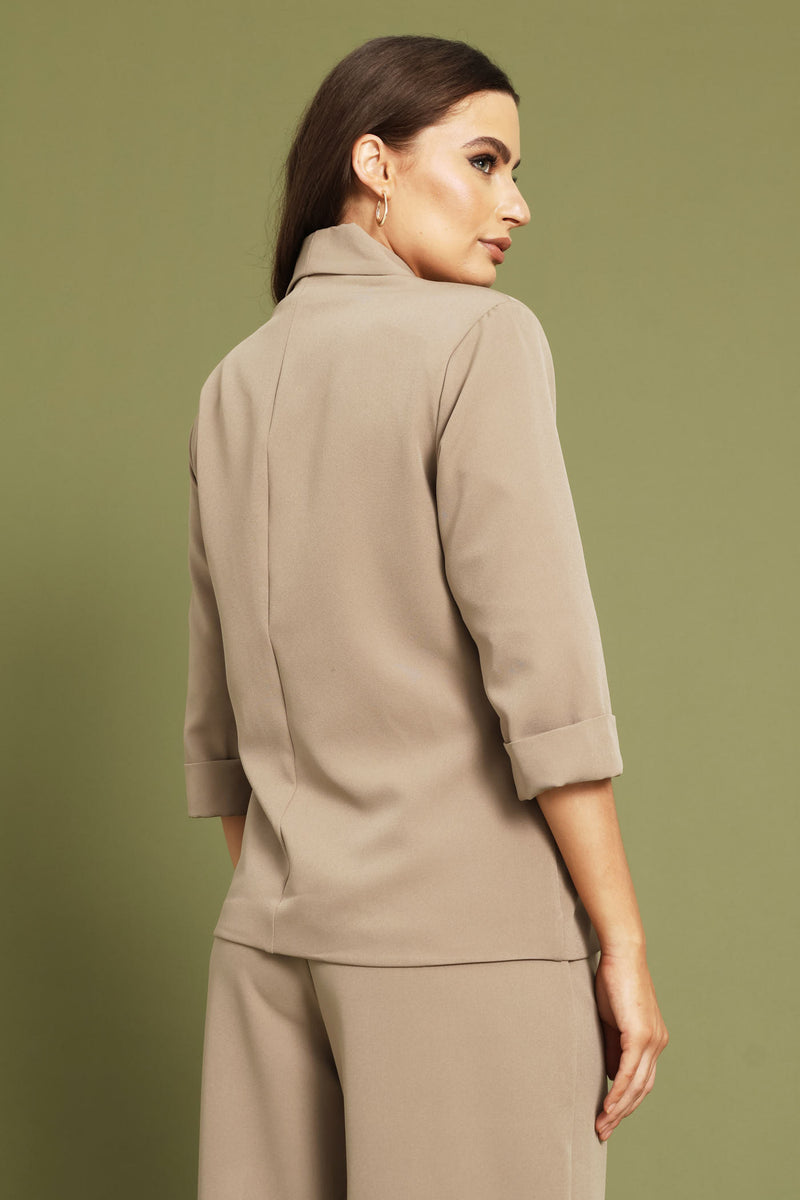 Turn Up Long Sleeve Blazer - Taupe