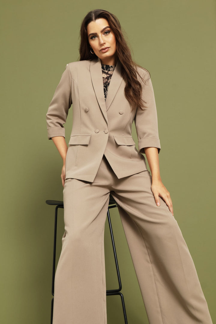 Concealed Button Wide Leg Pant - Taupe