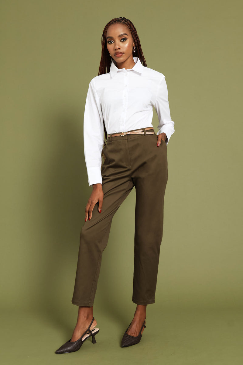 Chino Belted Pant - Olive
